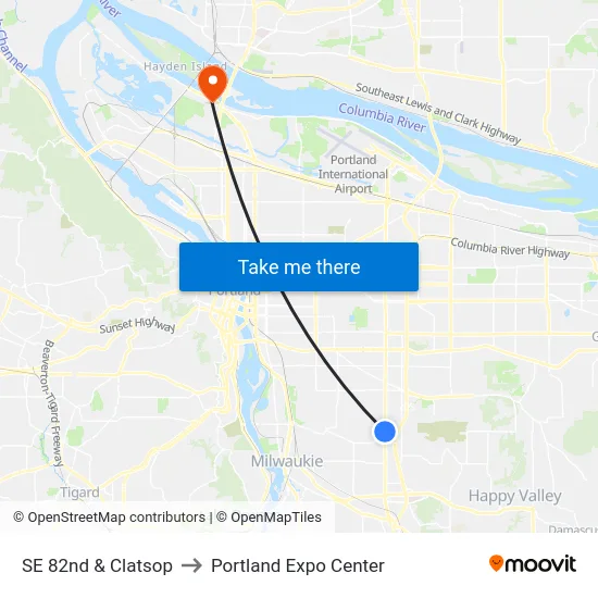 SE 82nd & Clatsop to Portland Expo Center map