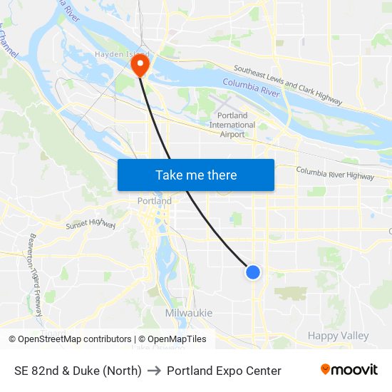 SE 82nd & Duke (North) to Portland Expo Center map