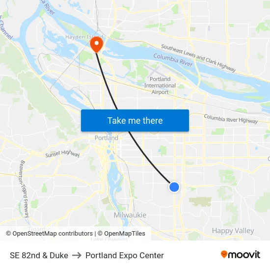 SE 82nd & Duke to Portland Expo Center map