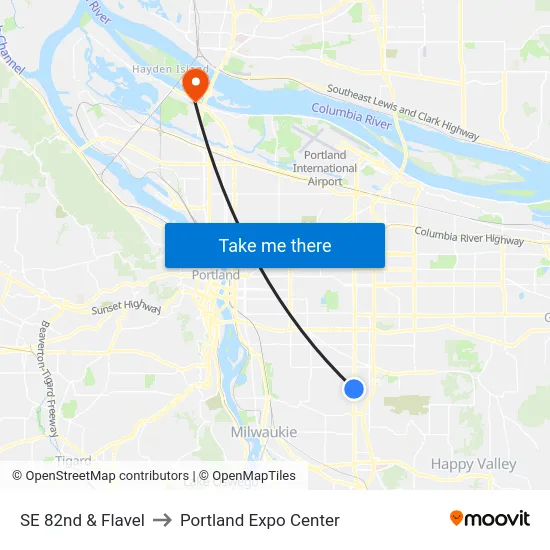 SE 82nd & Flavel to Portland Expo Center map