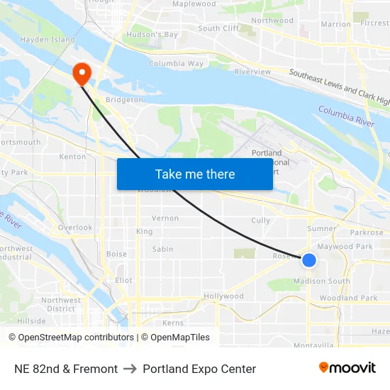 NE 82nd & Fremont to Portland Expo Center map