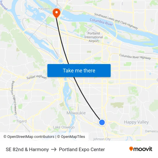 SE 82nd & Harmony to Portland Expo Center map