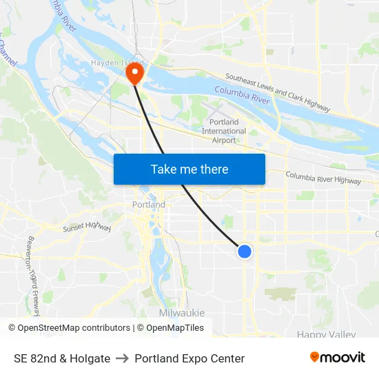 SE 82nd & Holgate to Portland Expo Center map