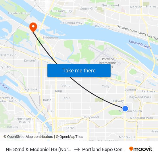 NE 82nd & Mcdaniel HS (North) to Portland Expo Center map