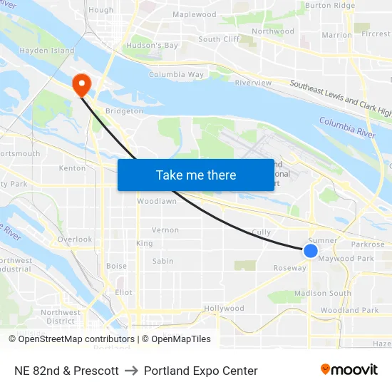 NE 82nd & Prescott to Portland Expo Center map