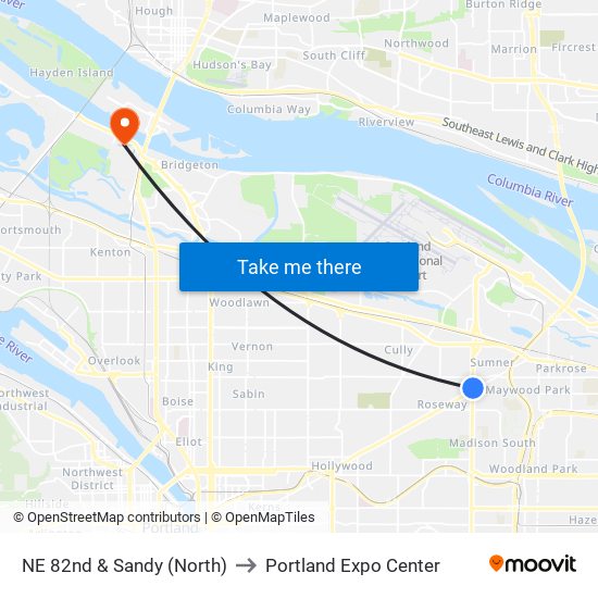 NE 82nd & Sandy (North) to Portland Expo Center map