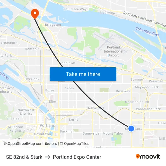 SE 82nd & Stark to Portland Expo Center map