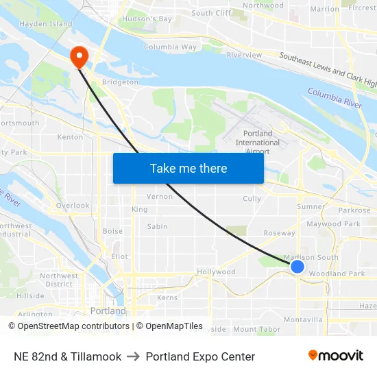 NE 82nd & Tillamook to Portland Expo Center map
