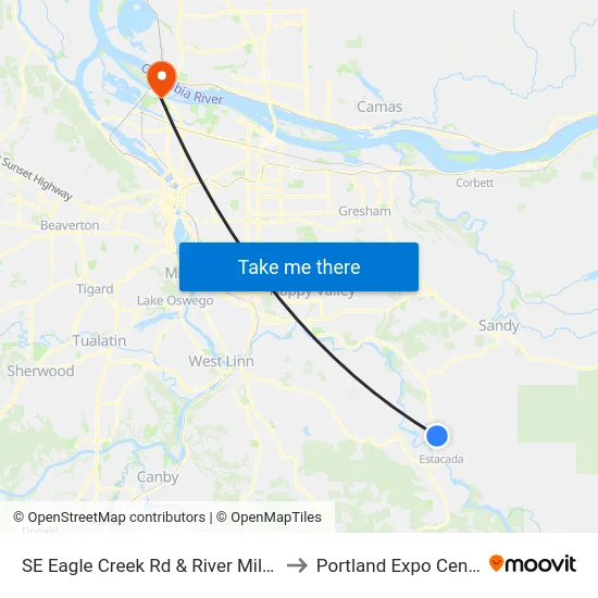 SE Eagle Creek Rd & River Mill Rd to Portland Expo Center map