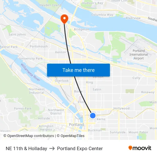NE 11th & Holladay to Portland Expo Center map