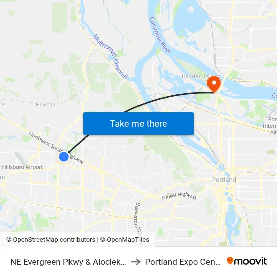 NE Evergreen Pkwy & Aloclek Ct to Portland Expo Center map