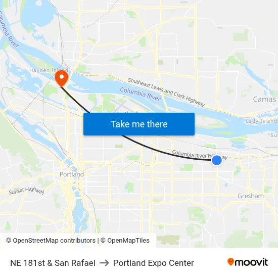 NE 181st & San Rafael to Portland Expo Center map