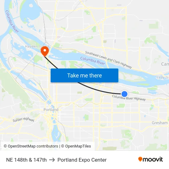NE 148th & 147th to Portland Expo Center map
