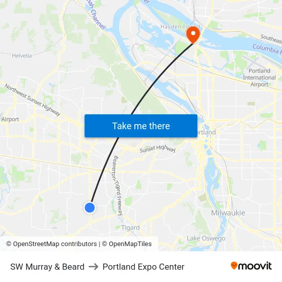 SW Murray & Beard to Portland Expo Center map
