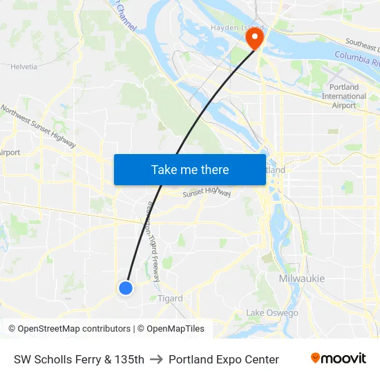 SW Scholls Ferry & 135th to Portland Expo Center map