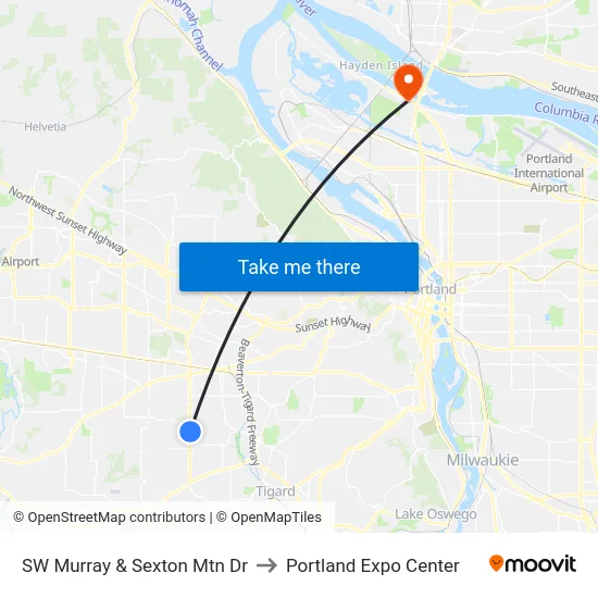 SW Murray & Sexton Mtn Dr to Portland Expo Center map
