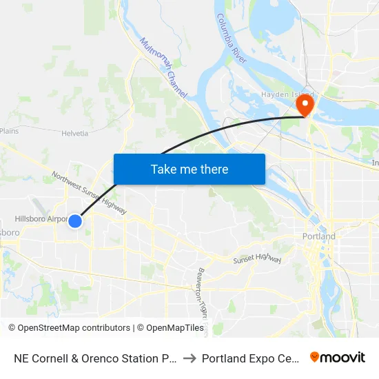 NE Cornell & Orenco Station Pkwy to Portland Expo Center map