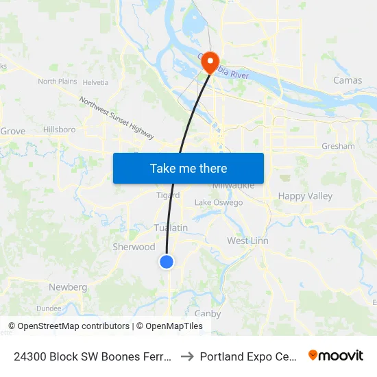 24300 Block SW Boones Ferry Rd to Portland Expo Center map