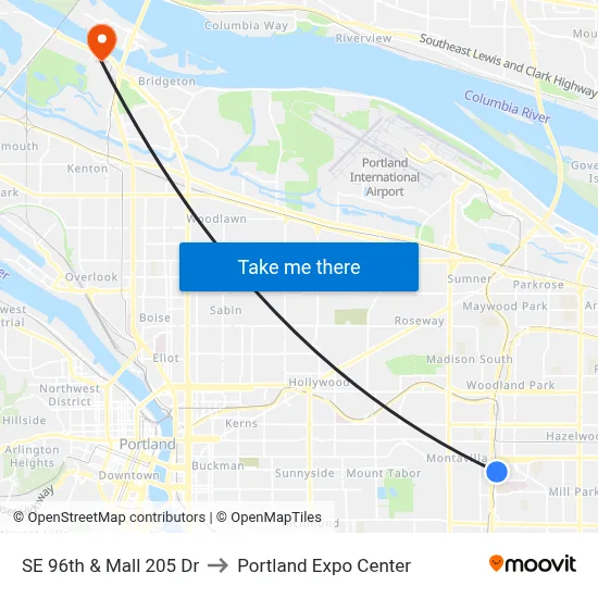 SE 96th & Mall 205 Dr to Portland Expo Center map