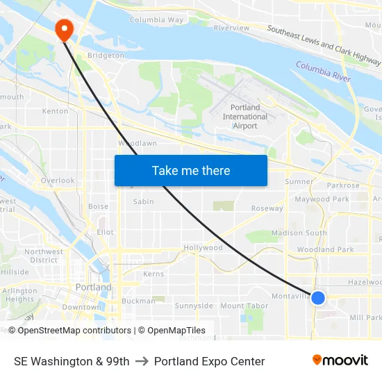 SE Washington & 99th to Portland Expo Center map
