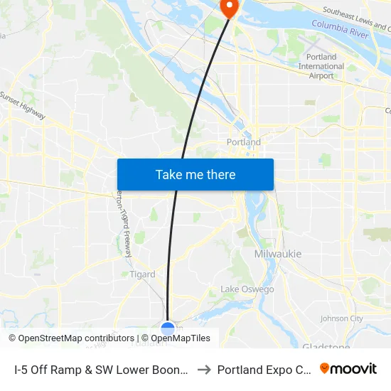 I-5 Off Ramp & SW Lower Boones Ferry to Portland Expo Center map