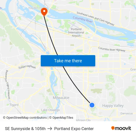SE Sunnyside & 105th to Portland Expo Center map