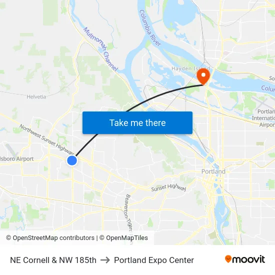 NE Cornell & NW 185th to Portland Expo Center map