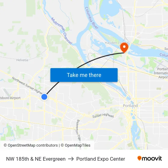 NW 185th & NE Evergreen to Portland Expo Center map