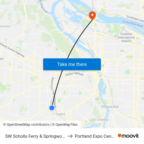 SW Scholls Ferry & Springwood to Portland Expo Center map