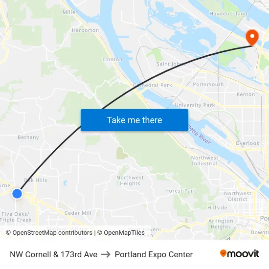 NW Cornell & 173rd Ave to Portland Expo Center map