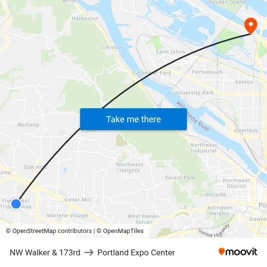 NW Walker & 173rd to Portland Expo Center map