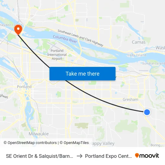 SE Orient Dr & Salquist/Barnes to Portland Expo Center map