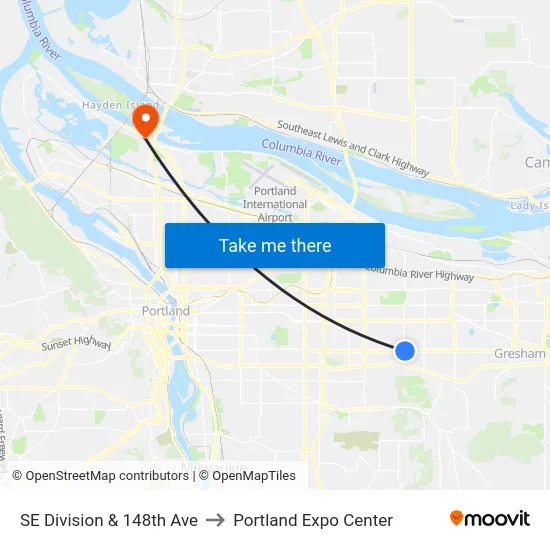 SE Division & 148th Ave to Portland Expo Center map
