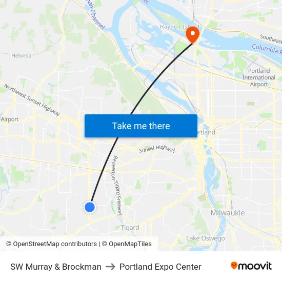 SW Murray & Brockman to Portland Expo Center map