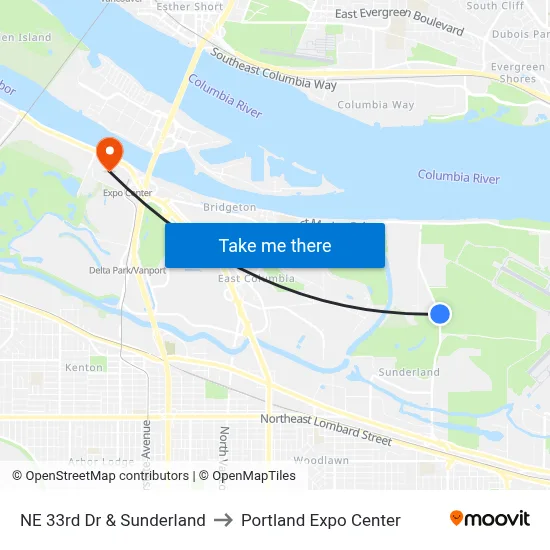 NE 33rd Dr & Sunderland to Portland Expo Center map