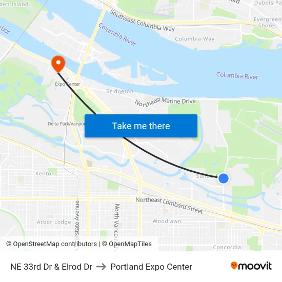 NE 33rd Dr & Elrod Dr to Portland Expo Center map