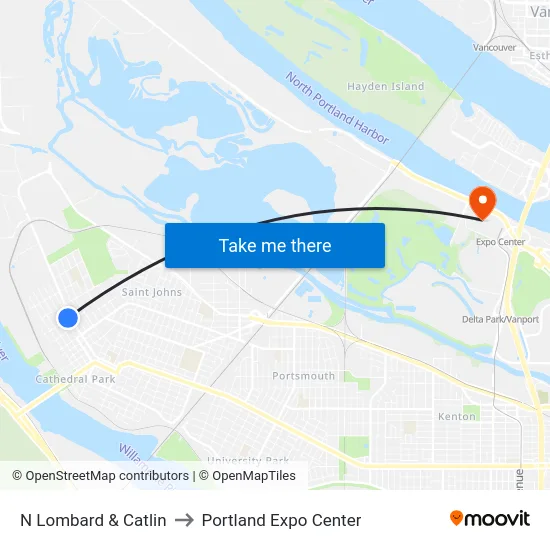 N Lombard & Catlin to Portland Expo Center map