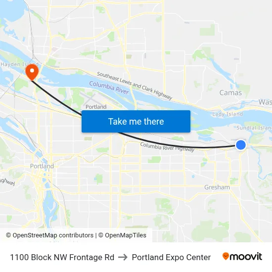 1100 Block NW Frontage Rd to Portland Expo Center map