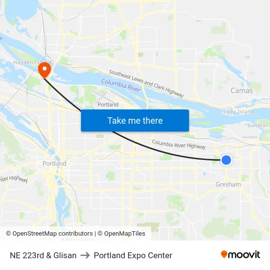 NE 223rd & Glisan to Portland Expo Center map