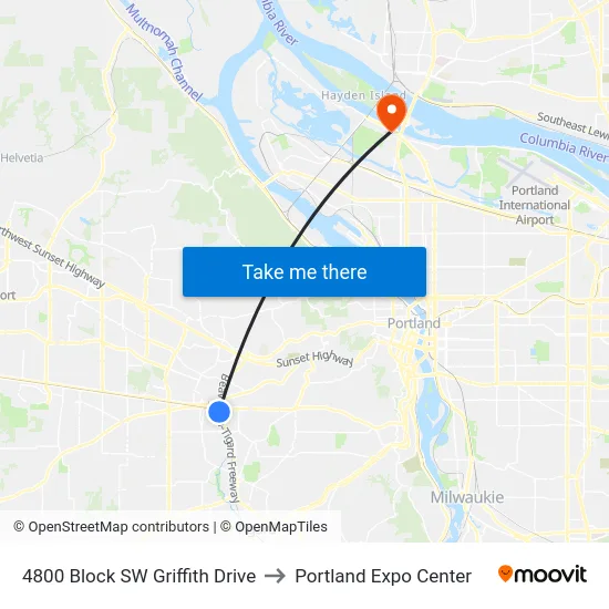4800 Block SW Griffith Drive to Portland Expo Center map