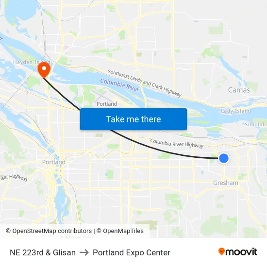 NE 223rd & Glisan to Portland Expo Center map