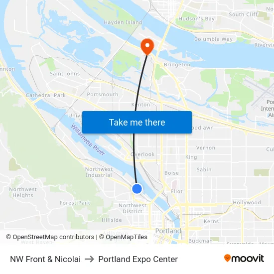 NW Front & Nicolai to Portland Expo Center map