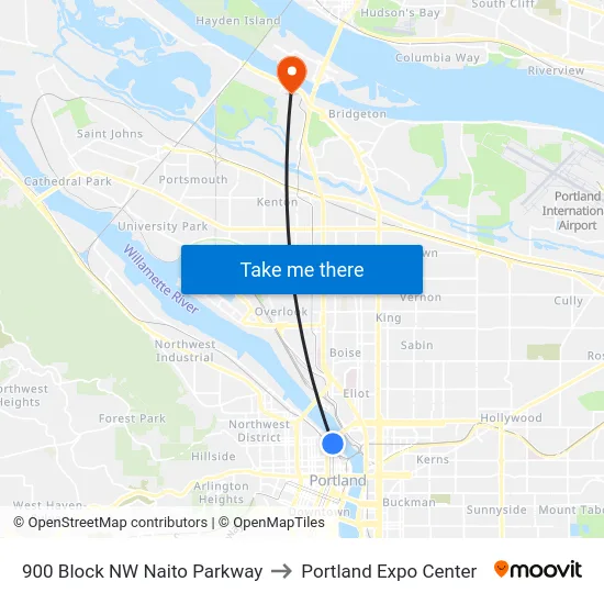 900 Block NW Naito Parkway to Portland Expo Center map