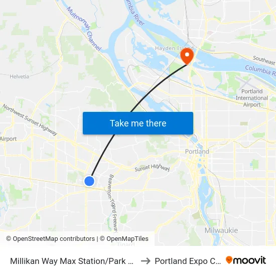 Millikan Way Max Station/Park And Ride to Portland Expo Center map