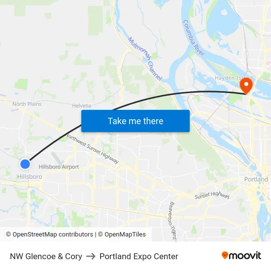 NW Glencoe & Cory to Portland Expo Center map