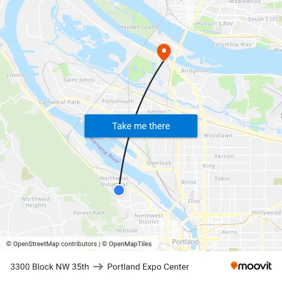 3300 Block NW 35th to Portland Expo Center map