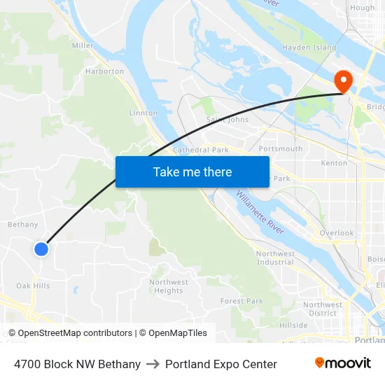4700 Block NW Bethany to Portland Expo Center map
