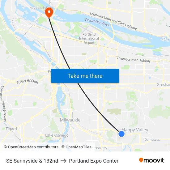 SE Sunnyside & 132nd to Portland Expo Center map
