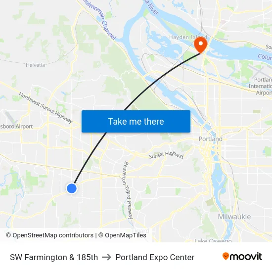 SW Farmington & 185th to Portland Expo Center map