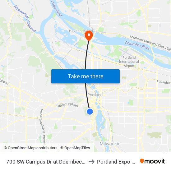 700 SW Campus Dr at Doernbecher (East) to Portland Expo Center map